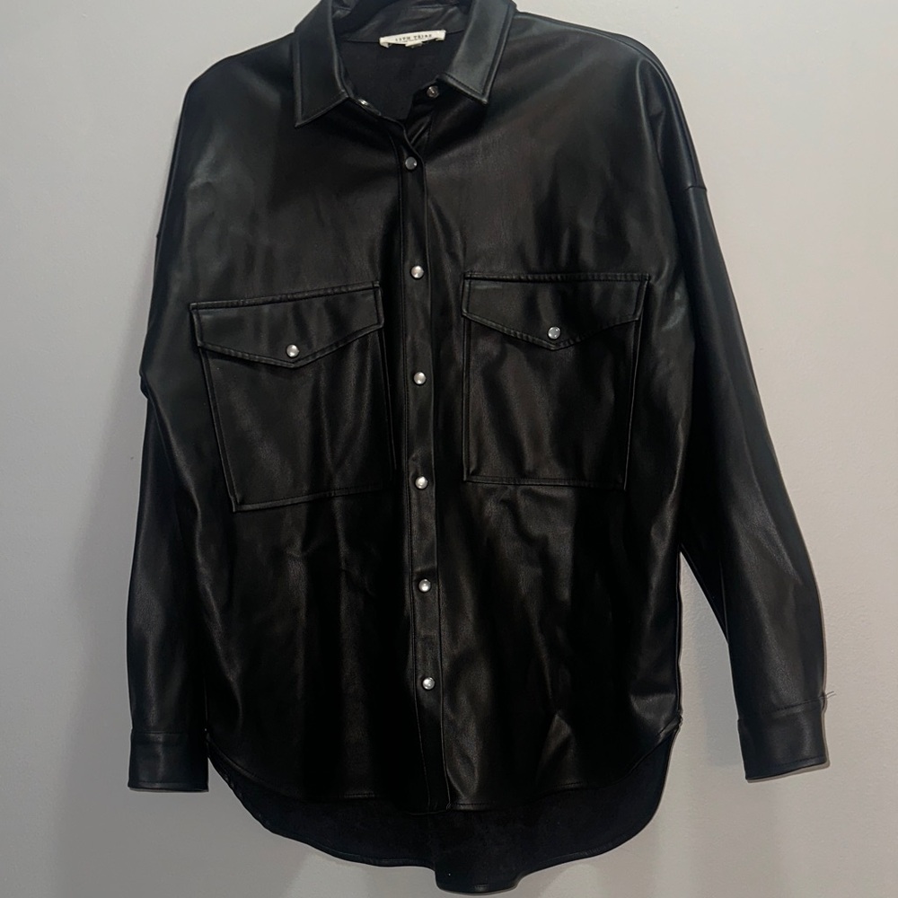 12th Tribe Black Faux Leather Shacket